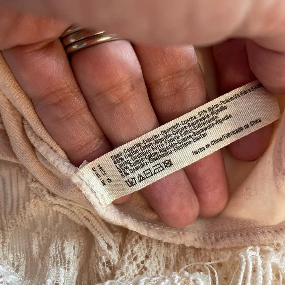Free People Intimately Feminine Peek A Boo Lace Overlay Dress Cream Off White XS